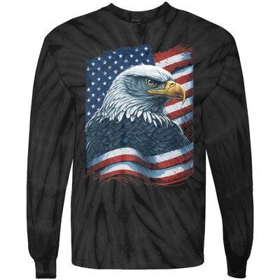 Bald Eagle Proud Patriotic American Us Flag 4th Of July Tie-Dye Long Sleeve Shirt