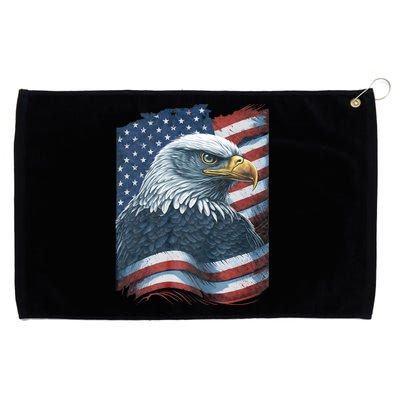 Bald Eagle Proud Patriotic American Us Flag 4th Of July Grommeted Golf Towel