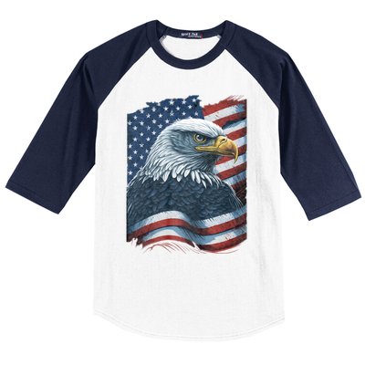 Bald Eagle Proud Patriotic American Us Flag 4th Of July Baseball Sleeve Shirt