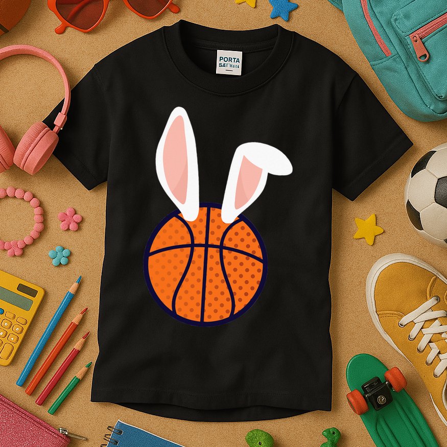 Basketball Easter Rabbit Bunny funny easter day Kids T-Shirt