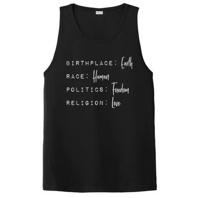 Birthplace Earth Race Hu Politics Freedom Religion Love Cute Gift PosiCharge Competitor Tank