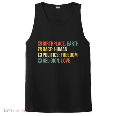 Birthplace Earth Race Human Politics Freedom Religion Love PosiCharge Competitor Tank