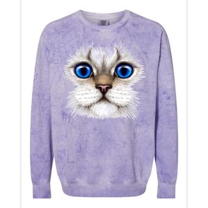 Blue Eyed Realistic Cat Face Colorblast Crewneck Sweatshirt