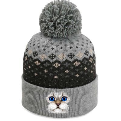 Blue Eyed Realistic Cat Face The Baniff Cuffed Pom Beanie