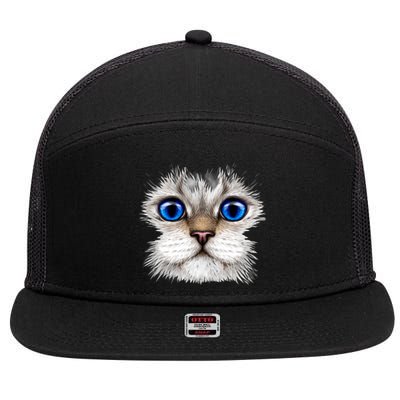 Blue Eyed Realistic Cat Face 7 Panel Mesh Trucker Snapback Hat