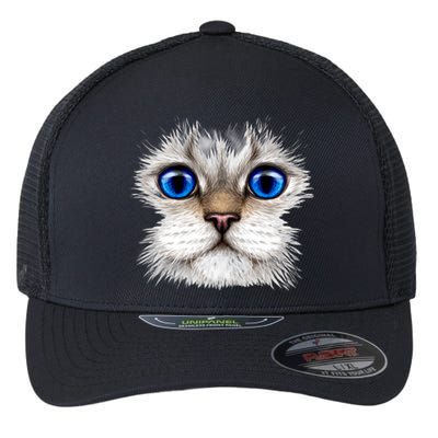 Blue Eyed Realistic Cat Face Flexfit Unipanel Trucker Cap