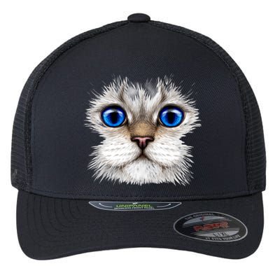 Blue Eyed Realistic Cat Face Flexfit Unipanel Trucker Cap