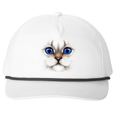 Blue Eyed Realistic Cat Face Snapback Five-Panel Rope Hat