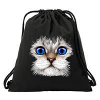 Blue Eyed Realistic Cat Face Drawstring Bag