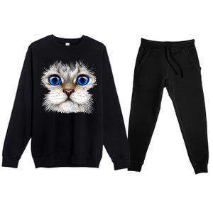 Blue Eyed Realistic Cat Face Premium Crewneck Sweatsuit Set