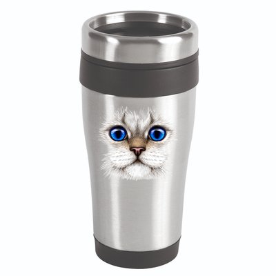 Blue Eyed Realistic Cat Face 16oz Travel Tumbler