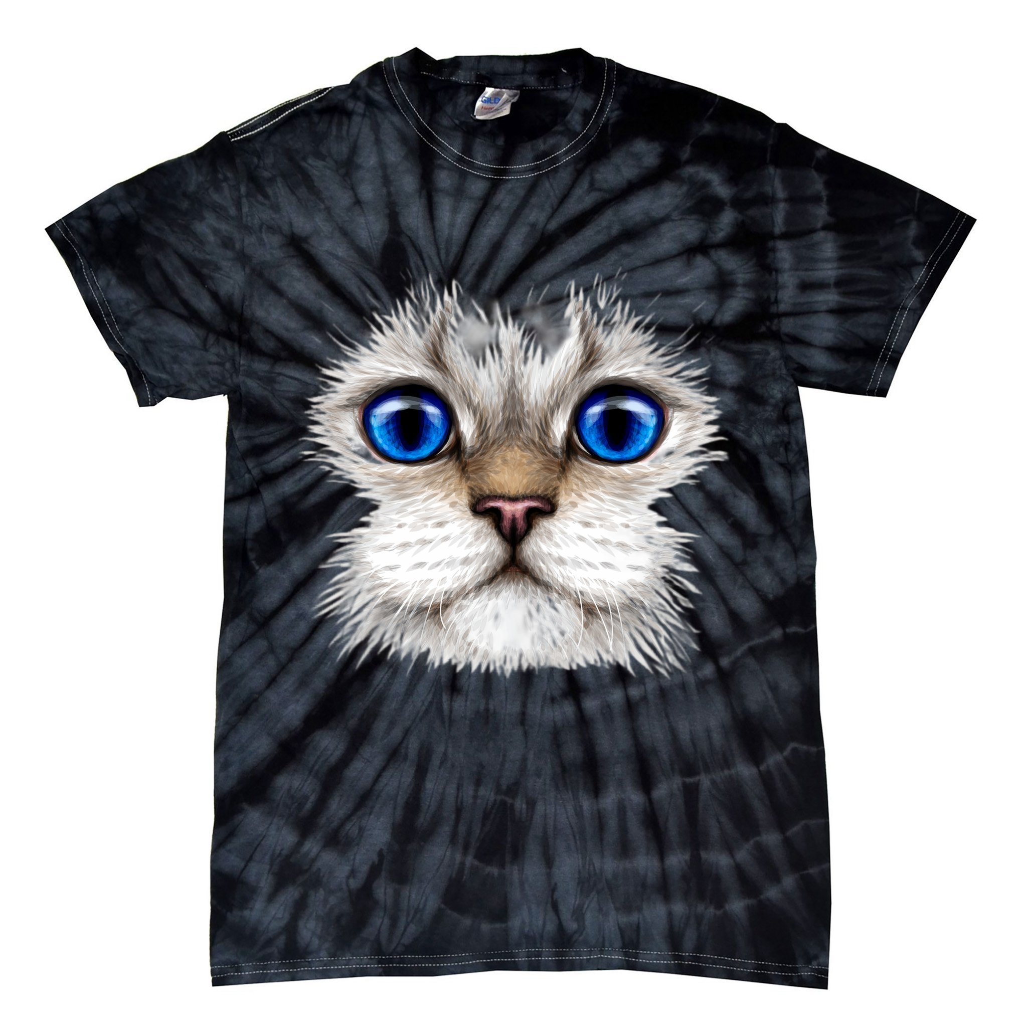 Blue Eyed Realistic Cat Face Tie-Dye T-Shirt