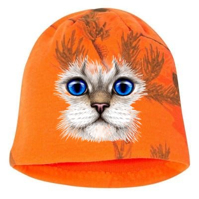 Blue Eyed Realistic Cat Face Kati - Camo Knit Beanie