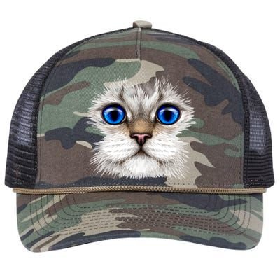 Blue Eyed Realistic Cat Face Retro Rope Trucker Hat Cap