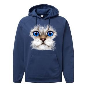 Blue Eyed Realistic Cat Face Performance Fleece Hoodie