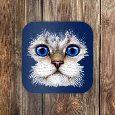 Blue Eyed Realistic Cat Face Coaster