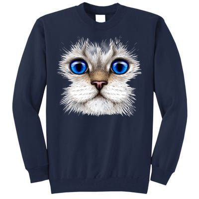 Blue Eyed Realistic Cat Face Tall Sweatshirt