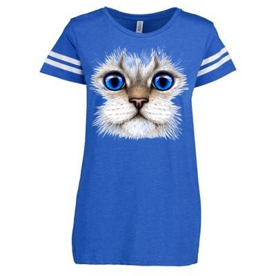 Blue Eyed Realistic Cat Face Enza Ladies Jersey Football T-Shirt