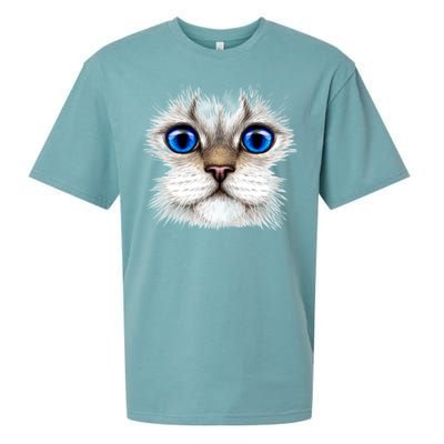 Blue Eyed Realistic Cat Face Sueded Cloud Jersey T-Shirt