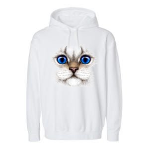 Blue Eyed Realistic Cat Face Garment-Dyed Fleece Hoodie