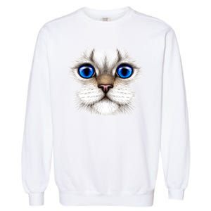 Blue Eyed Realistic Cat Face Garment-Dyed Sweatshirt