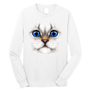 Blue Eyed Realistic Cat Face Long Sleeve Shirt