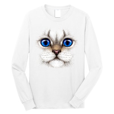 Blue Eyed Realistic Cat Face Long Sleeve Shirt