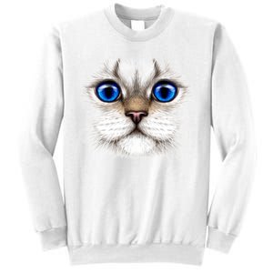 Blue Eyed Realistic Cat Face Sweatshirt