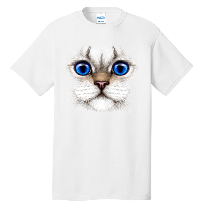 Blue Eyed Realistic Cat Face Tall T-Shirt