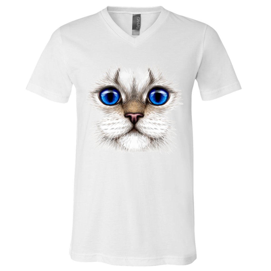 Blue Eyed Realistic Cat Face V-Neck T-Shirt