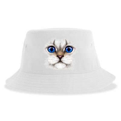 Blue Eyed Realistic Cat Face Sustainable Bucket Hat