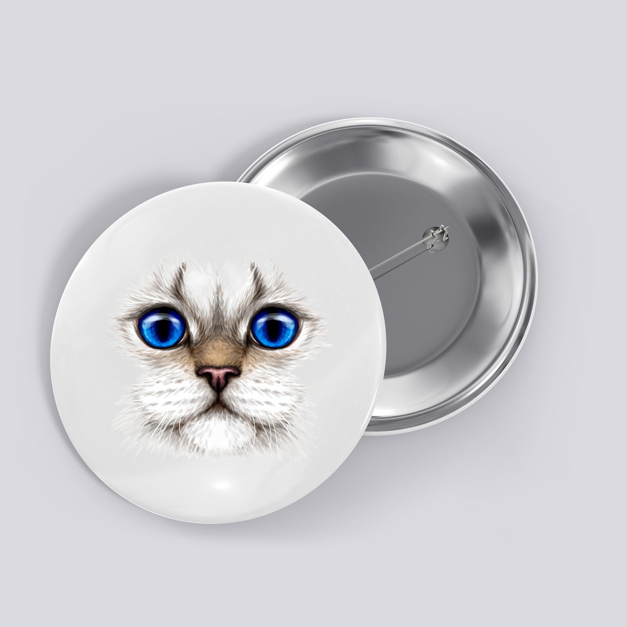 Blue Eyed Realistic Cat Face Button