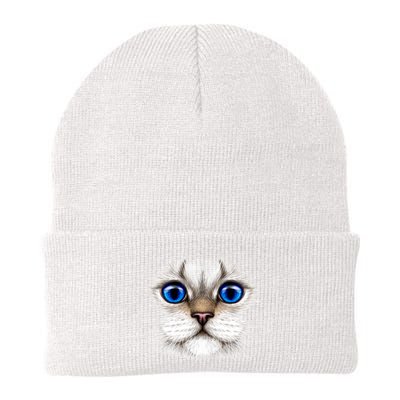 Blue Eyed Realistic Cat Face Knit Cap Winter Beanie