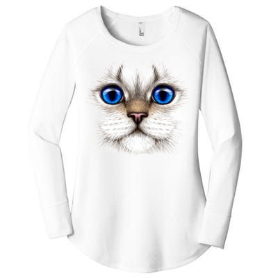 Blue Eyed Realistic Cat Face Women's Perfect Tri Tunic Long Sleeve Shirt