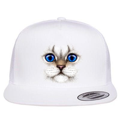 Blue Eyed Realistic Cat Face Flat Bill Trucker Hat