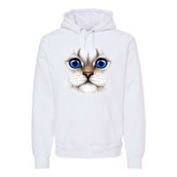 Blue Eyed Realistic Cat Face Premium Hoodie