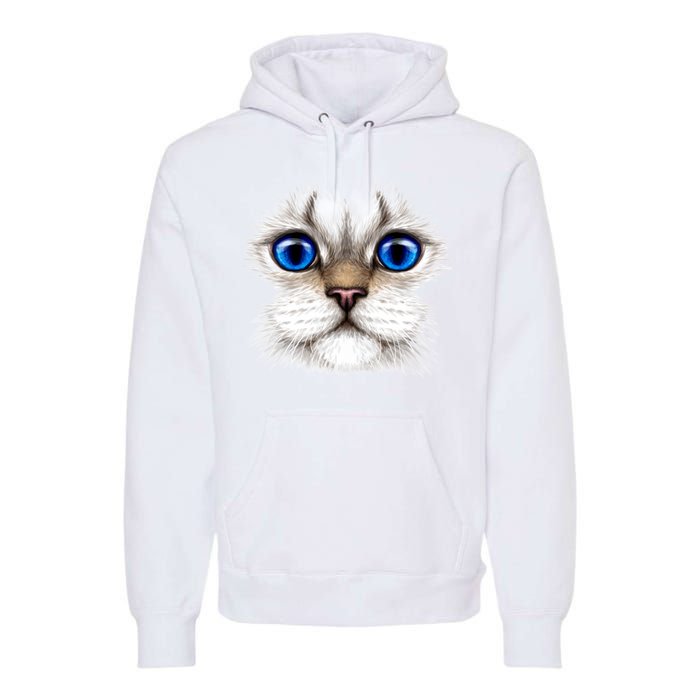 Blue Eyed Realistic Cat Face Premium Hoodie