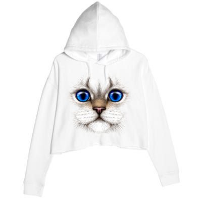 Blue Eyed Realistic Cat Face Crop Fleece Hoodie