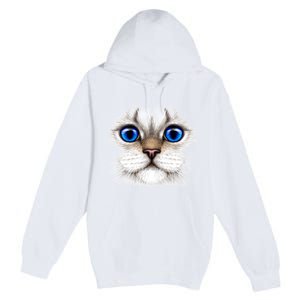 Blue Eyed Realistic Cat Face Premium Pullover Hoodie