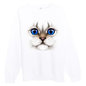 Blue Eyed Realistic Cat Face Premium Crewneck Sweatshirt