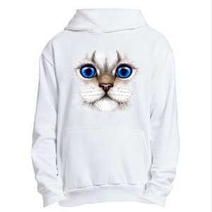 Blue Eyed Realistic Cat Face Urban Pullover Hoodie