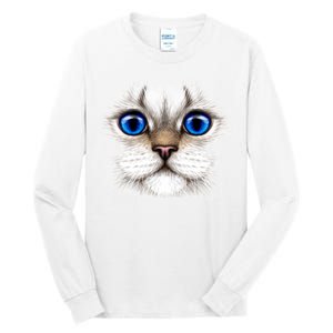 Blue Eyed Realistic Cat Face Tall Long Sleeve T-Shirt