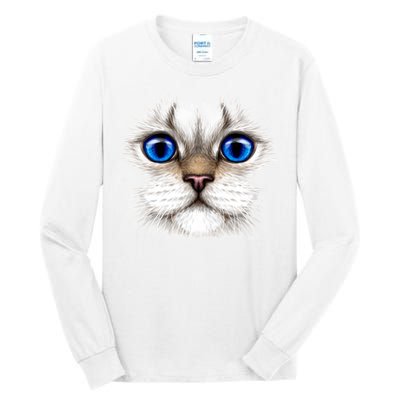 Blue Eyed Realistic Cat Face Tall Long Sleeve T-Shirt