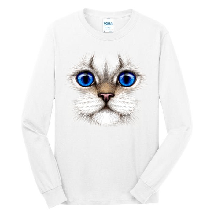 Blue Eyed Realistic Cat Face Tall Long Sleeve T-Shirt