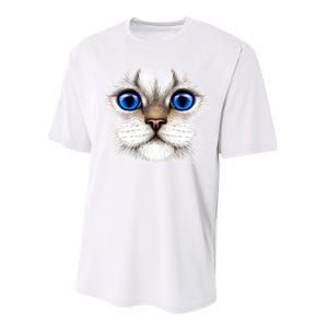 Blue Eyed Realistic Cat Face Performance Sprint T-Shirt