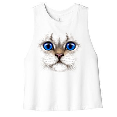 Blue Eyed Realistic Cat Face Women's Racerback Cropped Tank