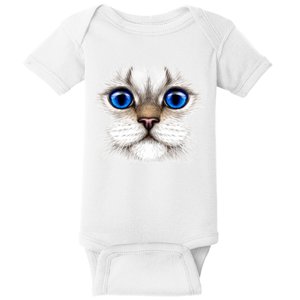 Blue Eyed Realistic Cat Face Baby Bodysuit