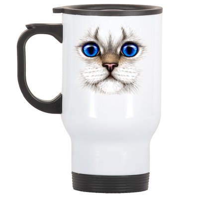 Blue Eyed Realistic Cat Face Stainless Steel Travel Mug