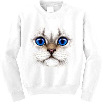 Blue Eyed Realistic Cat Face Kids Sweatshirt