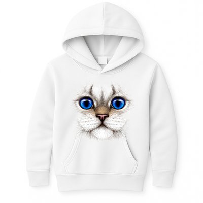Blue Eyed Realistic Cat Face Kids Hoodie